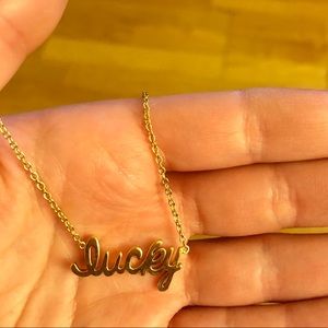 Nordstrom exclusive gold played ‘lucky’ necklace.